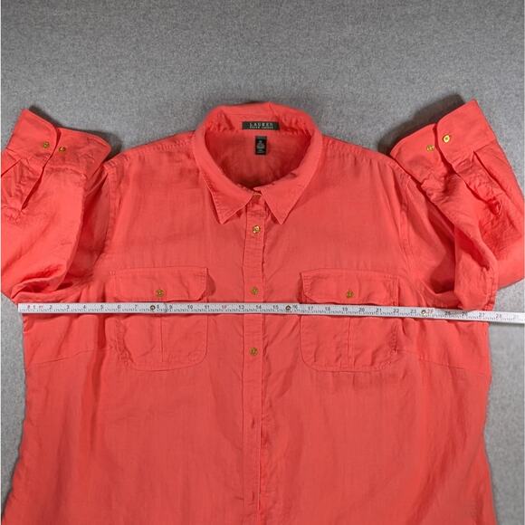 Lauren Ralph Lauren 3X Salmon Pink 100% Linen Button Up Shirt Long Sleeve Women - Picture 9 of 11